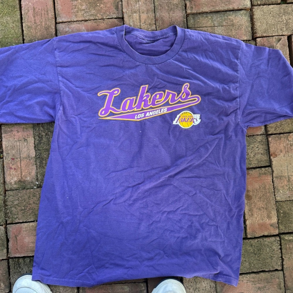 Kareem Abdul-Jabbar 33 Los Angeles Lakers Purple T-Shirt Mens XL Vintage Style